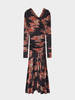 Ganni Printed Shiny Jersey Ruched Long Dress - Thumbnail 11