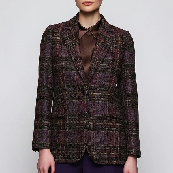 Mirto Harris Tweed Wool Blazer Purple Plaid