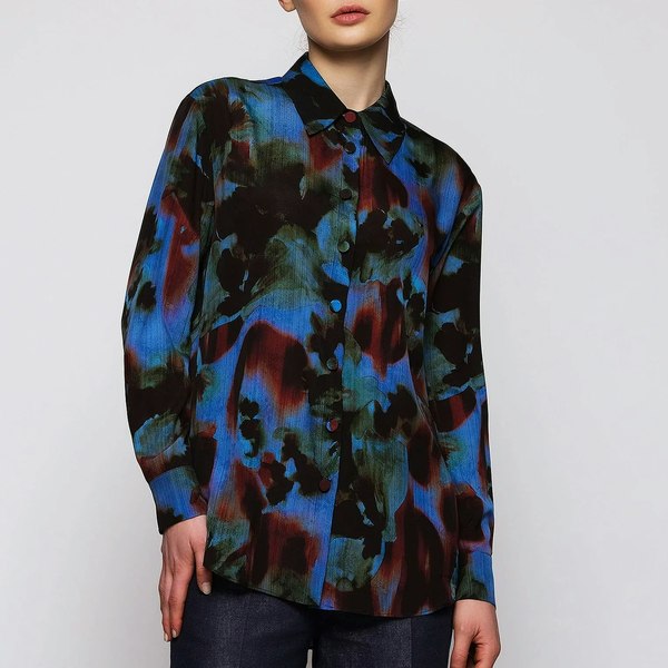 Mirto Blue Fluid Print Blouse