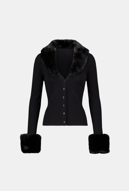 SAEMDI Faux Fur Trim Cardigan | Garmentory