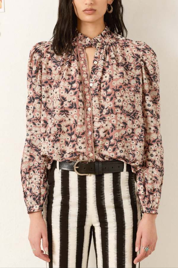 Alix Of Bohemia Annabel Sepia Floral Shirt - Nude Sepia