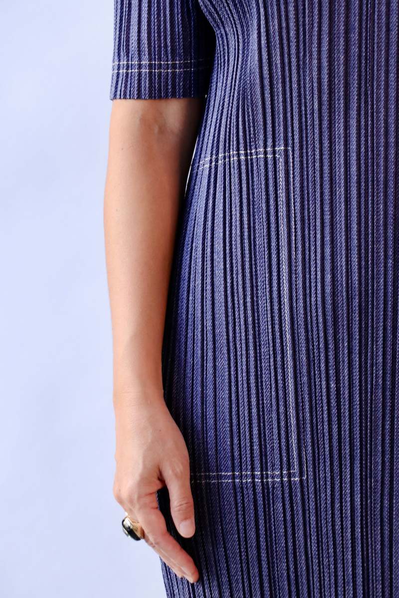 Pleats Please by Issey Miyake Cotton Denim Dress