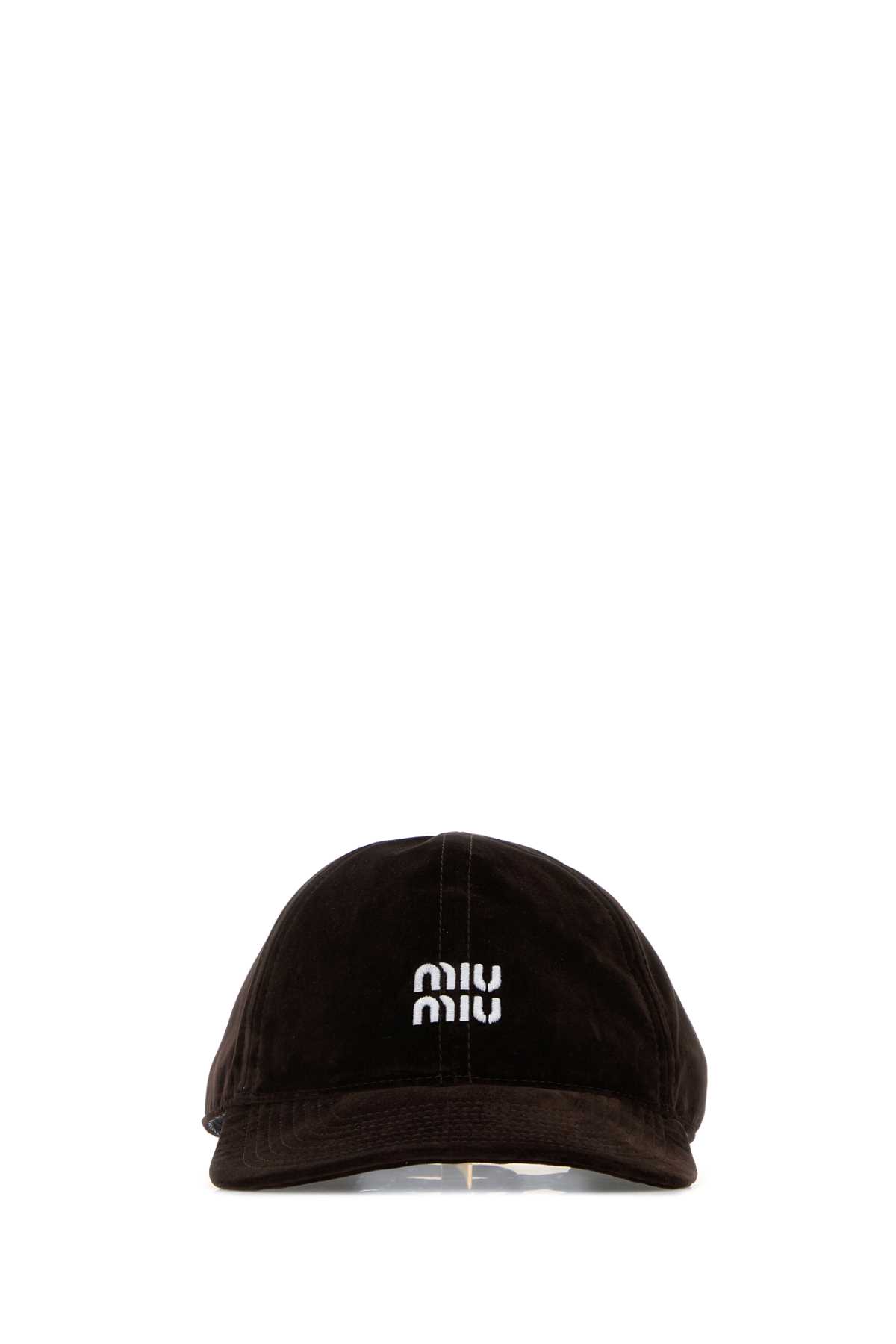 Miu Miu Chocolate Brown Velvet Logo Cap Velvet baseball cap | Miu Miu | OTTODISANPIETRO main image 4