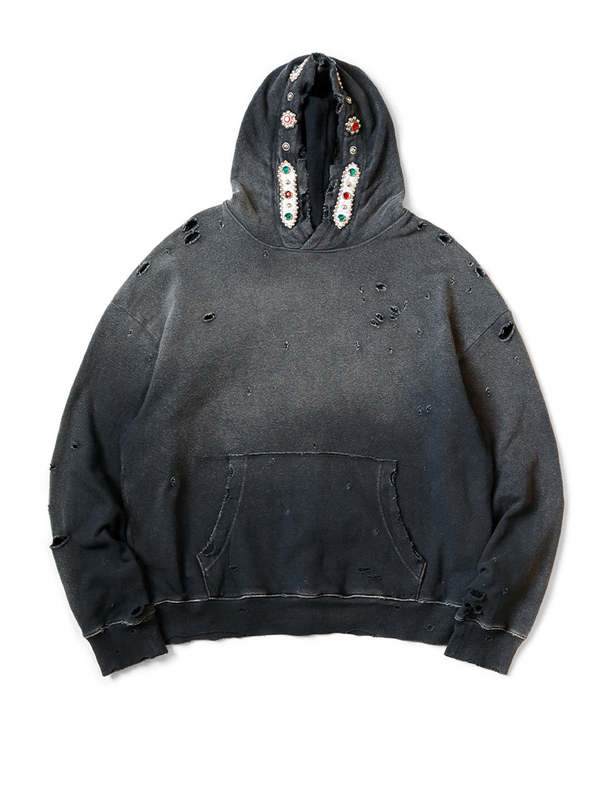 Kapital SWT Knit THRILLER Damaged Hoodie (STUDS)