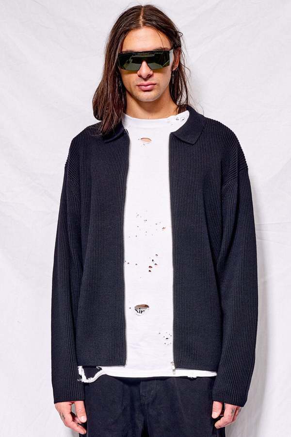 Batoner Wool Rib Polo Zipup Cardigan | Garmentory