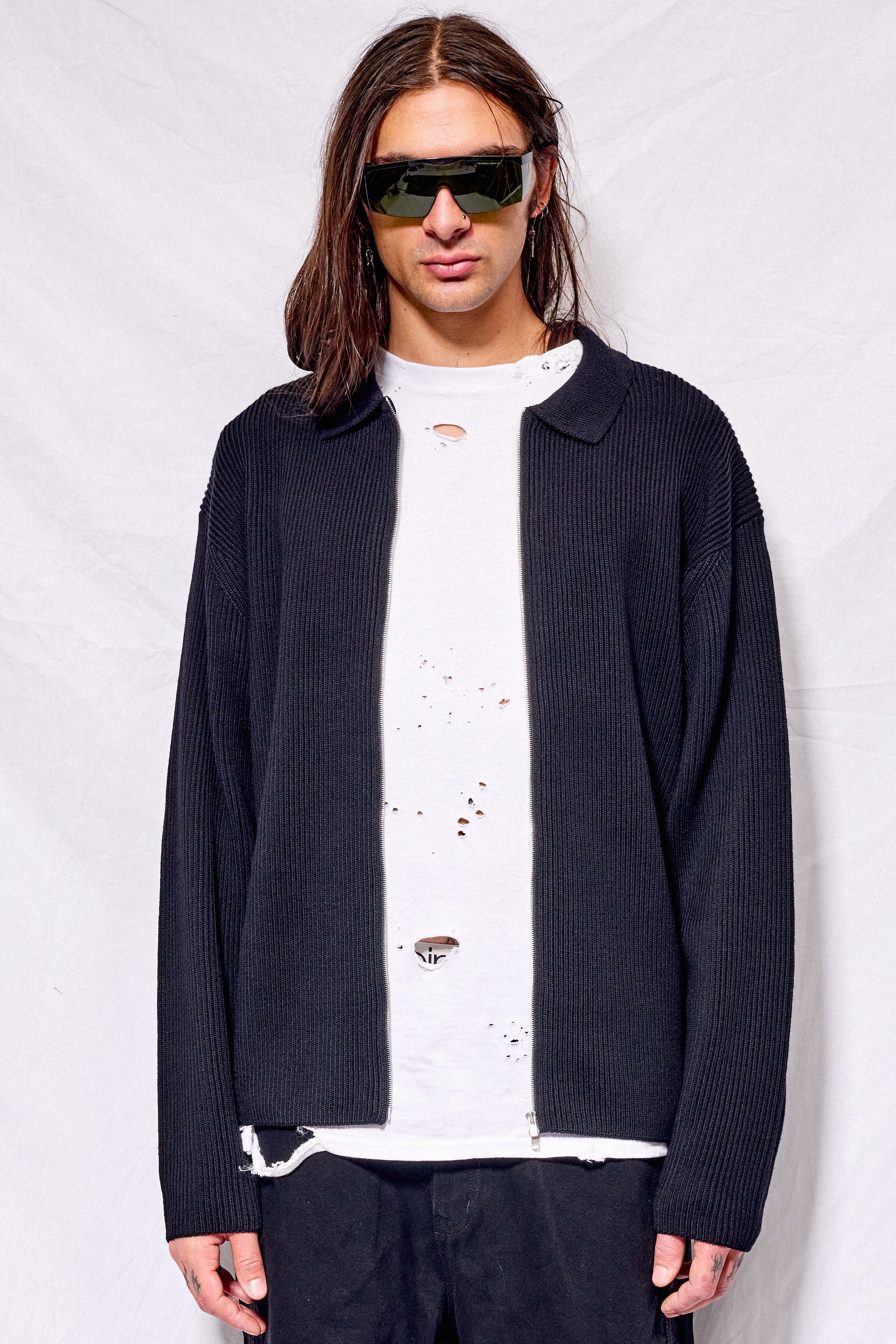 Batoner Wool Rib Polo Zipup Cardigan | Garmentory