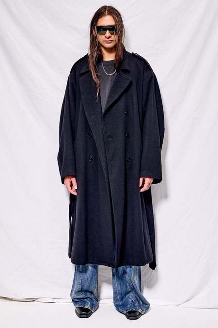 Auralee Brushed Alpaca Wool Melton Hooded Coat - Dark Olive