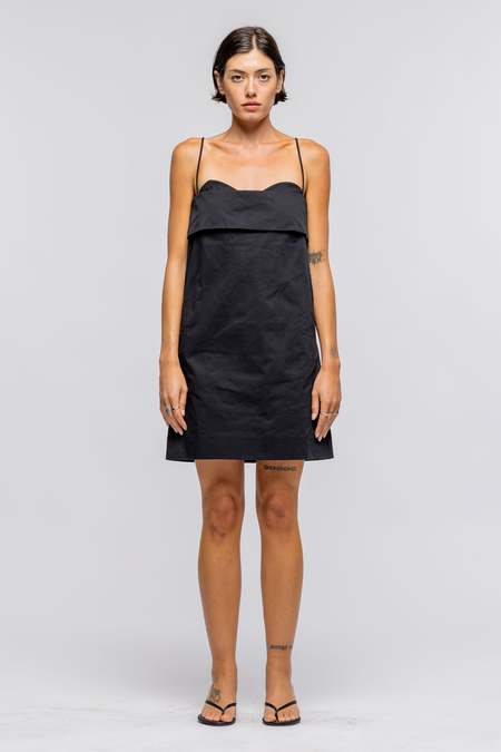 Courrèges 90s Ribbed Cotton Blend Mini Dress - Black