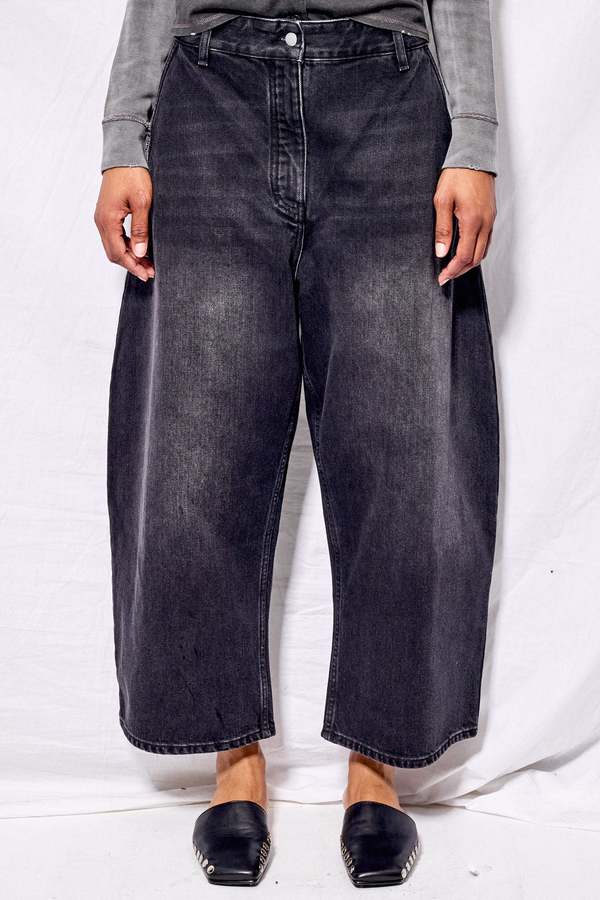 Studio Nicholson Washed Black Denim Wide Crop Pant Studio Nicholson Washed Black Denim Wide Crop Pant