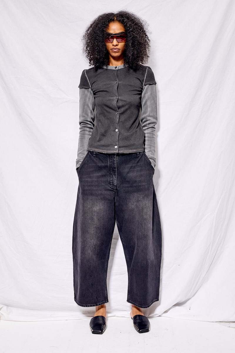 Studio Nicholson Washed Black Denim Wide Crop Pant