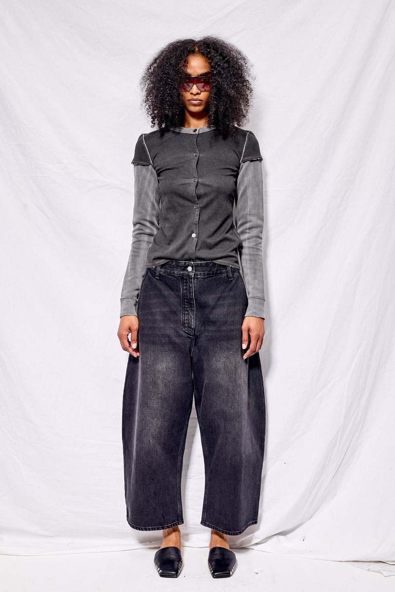 Studio Nicholson Washed Black Denim Wide Crop Pant