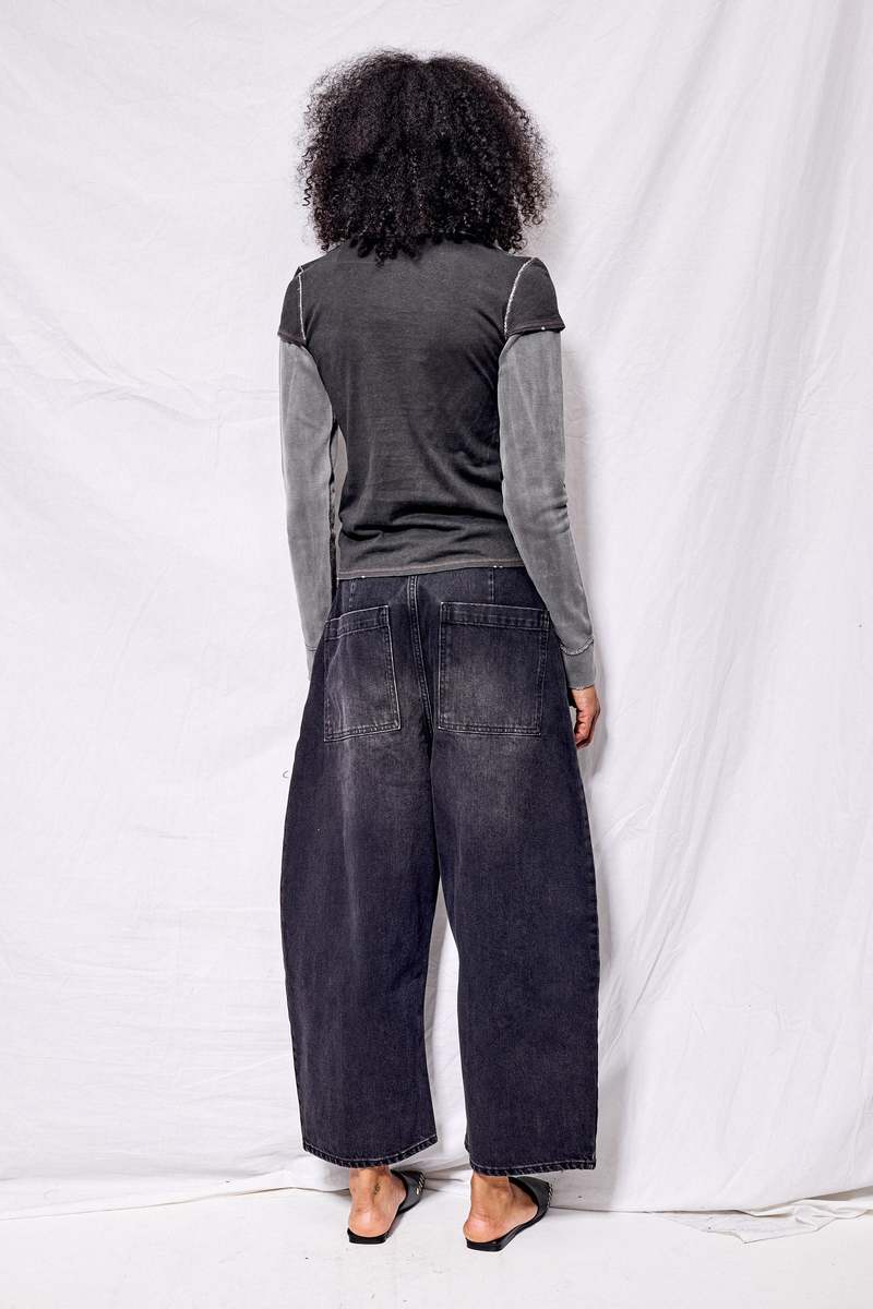 Studio Nicholson Washed Black Denim Wide Crop Pant