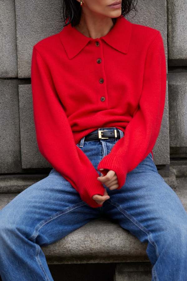 soldout.nyc Cashmere Polo Sweater - Cherry