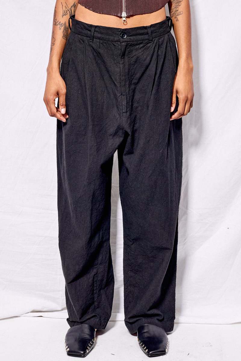 Black Crane Crinkled Trousers