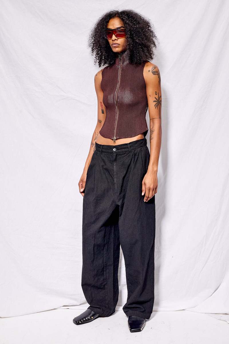 Black Crane Crinkled Trousers