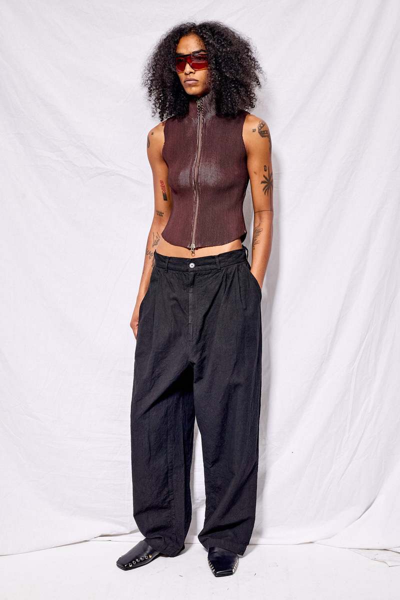 Black Crane Crinkled Trousers