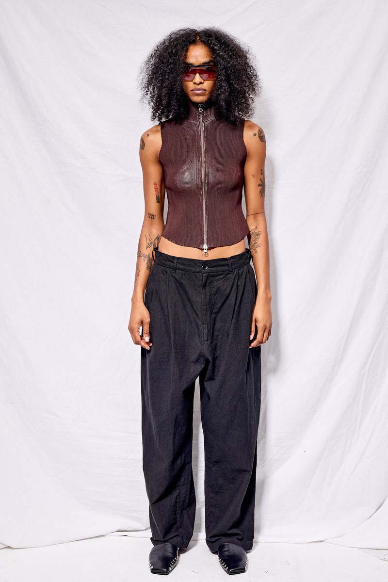 Black Crane Crinkled Trousers