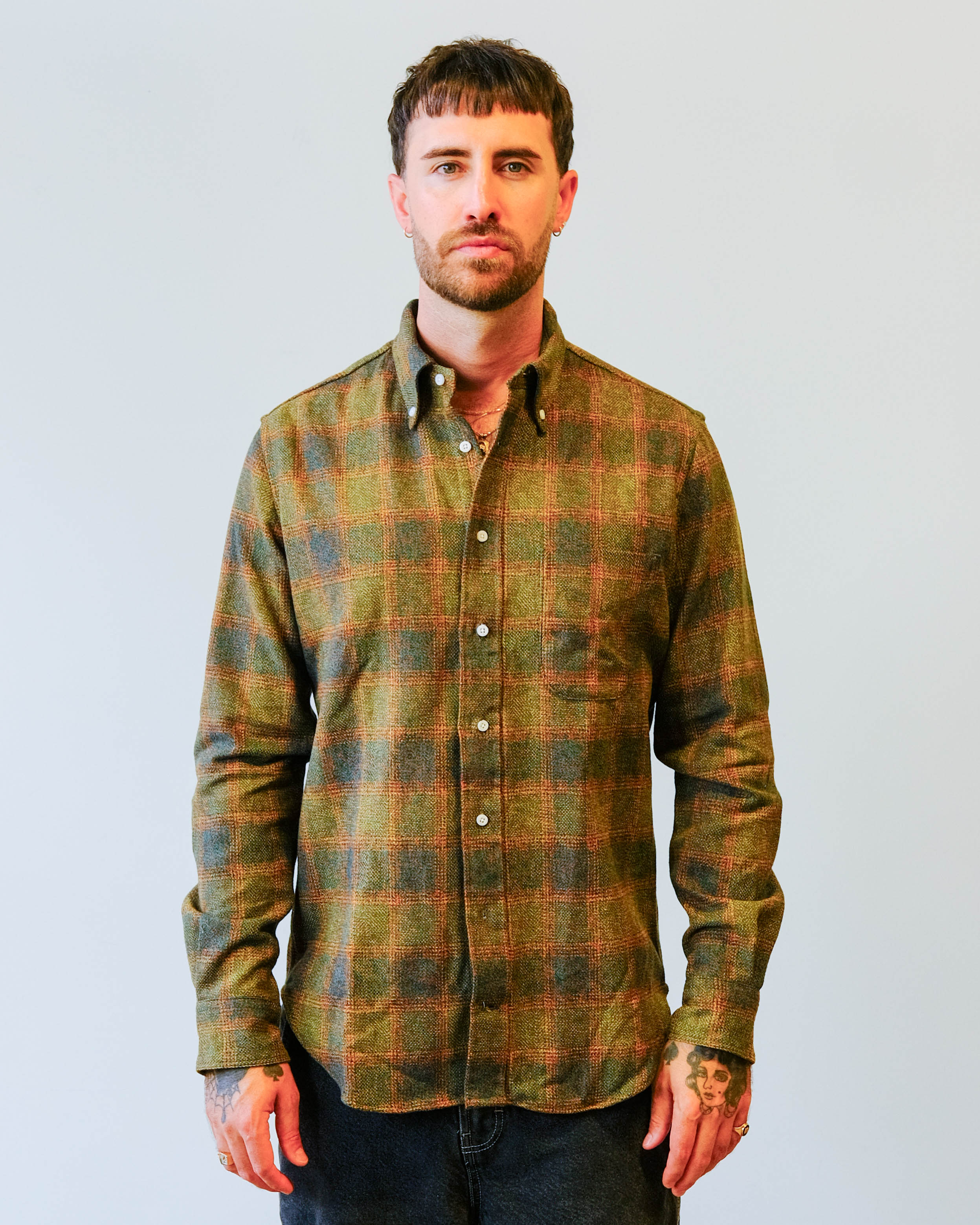 Gitman Bros. Vintage Olive Cotton Tweed Check Shirt | Garmentory