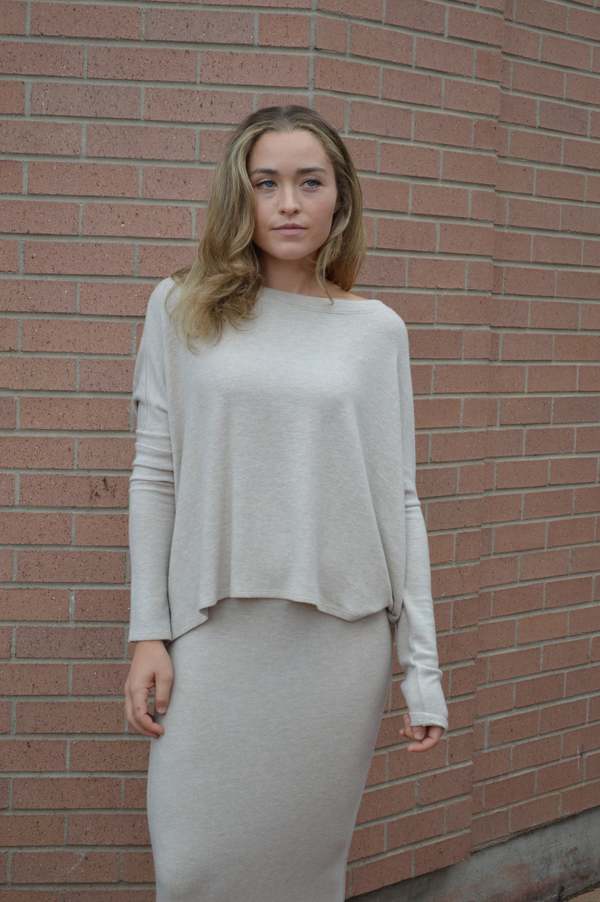 BEAUTIFUL PEOPLE Brushed Jersey Long Sleeve Crew Top - Almond