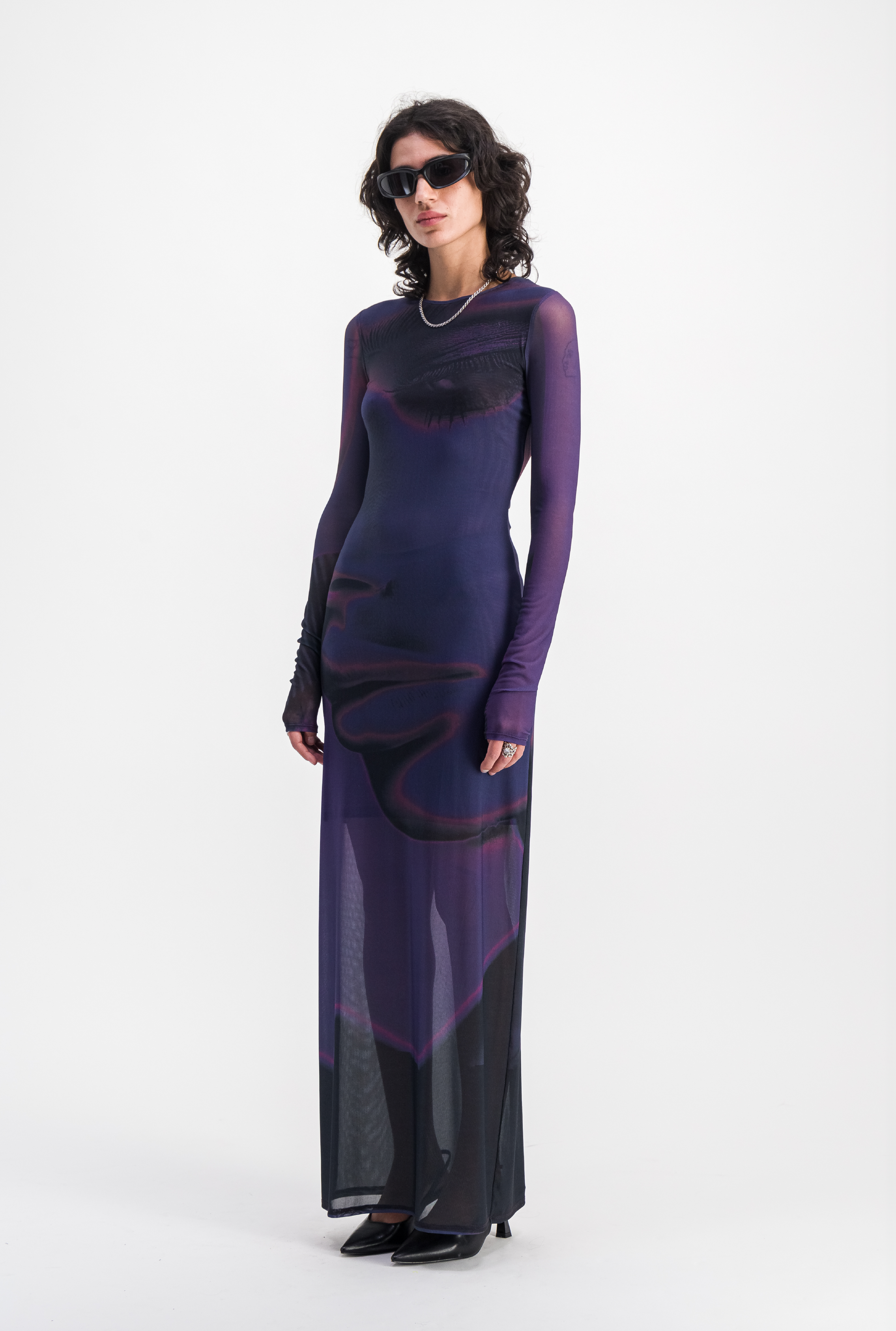 knee length dresses for ladies Draped mesh dress – SAEMDI main image 0