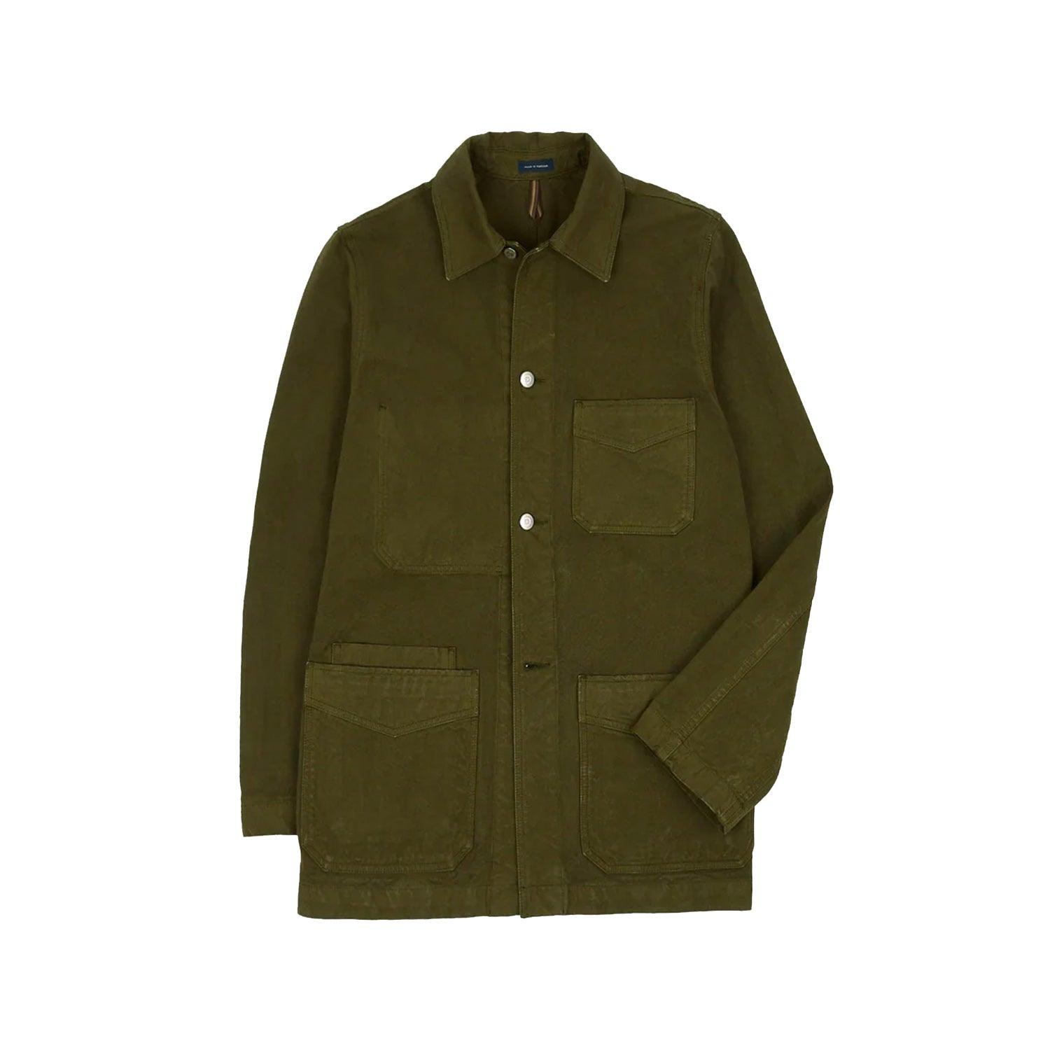 DRAKES Duck Cotton Canvas Chore Jacket - Olive | Garmentory