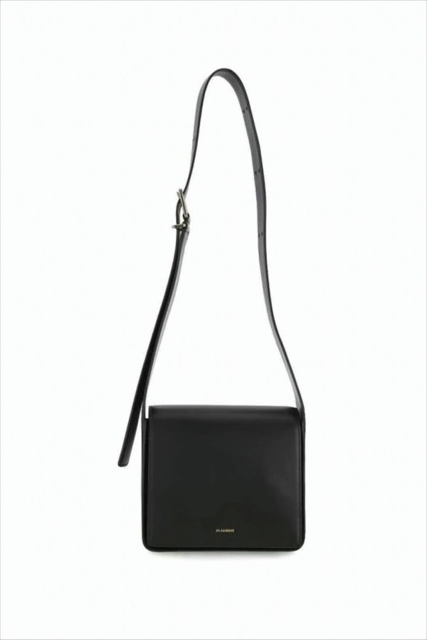 Jil Sander Structured Black Leather Crossbody Bag - Black