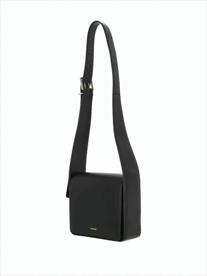 Jil Sander Structured Black Leather Crossbody Bag - Black