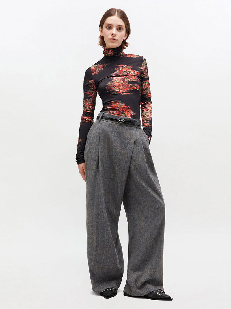 Ganni Grey Stripe Cross-Over Trousers
