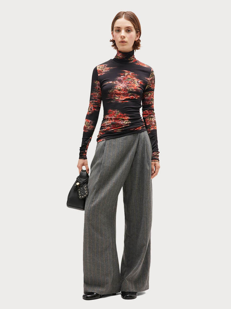 Ganni Grey Stripe Cross-Over Trousers