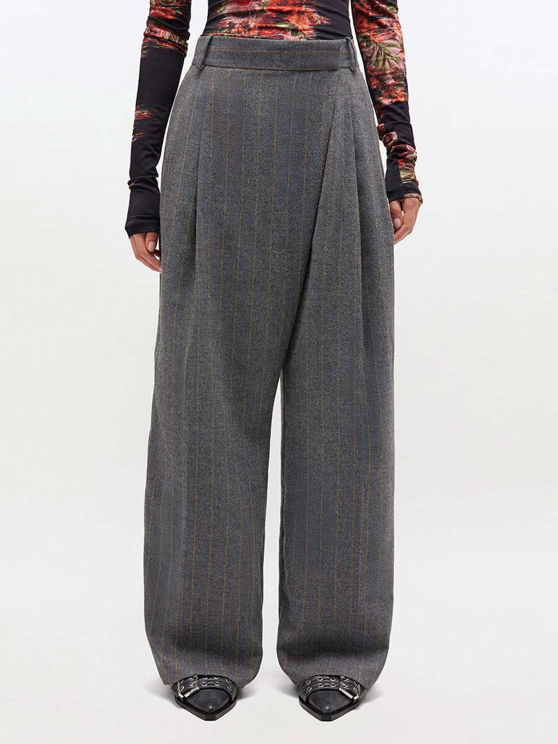 Ganni Grey Stripe Cross-Over Trousers