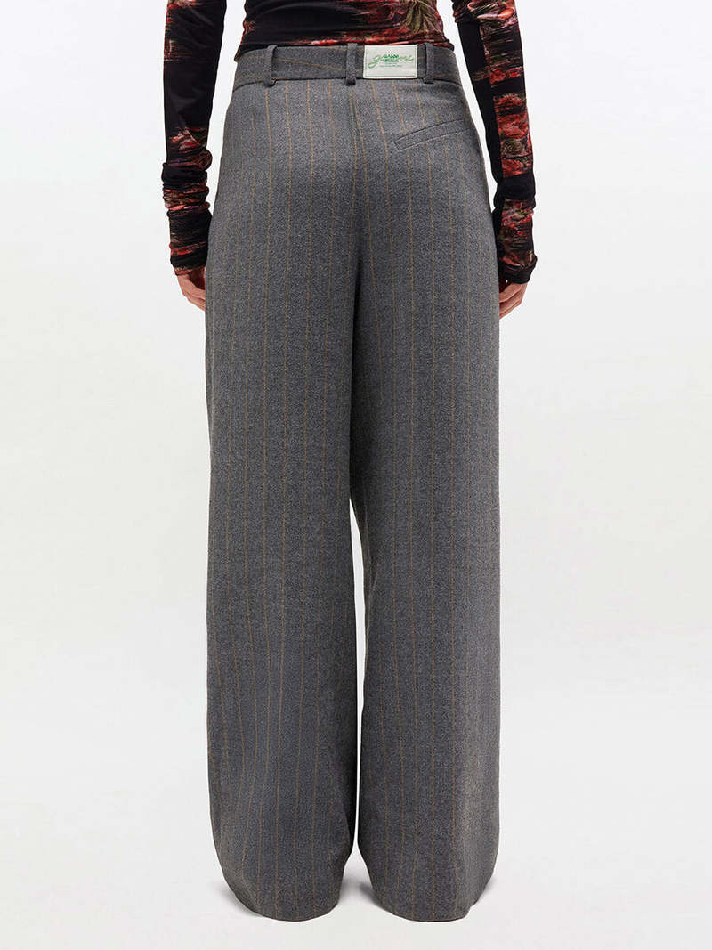 Ganni Grey Stripe Cross-Over Trousers