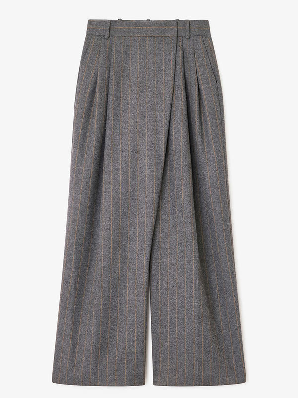 Ganni Grey Stripe Cross-Over Trousers