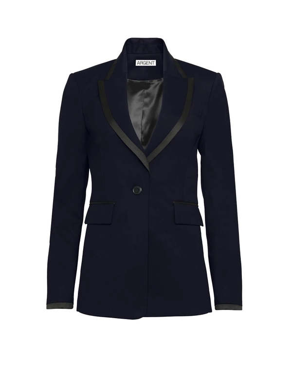 Argent Colorblocked Sculpted Blazer - Midnight / Black