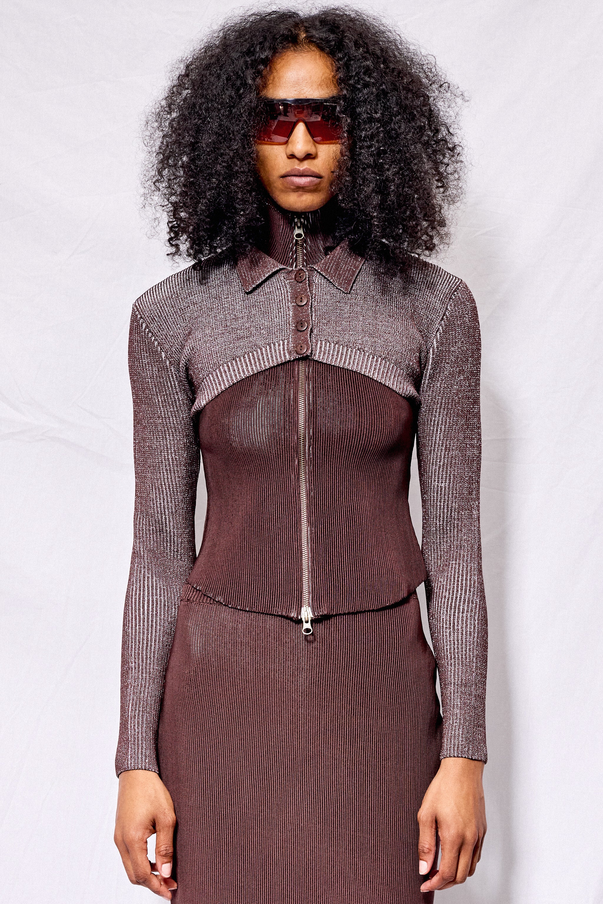 Isa Boulder Chocline Ribbed Collar Bolero | Garmentory