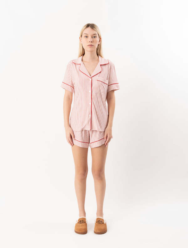 Eberjey Gisele Printed Relax Short Pajama Set - Duo Stripe Hollyred Eberjey Gisele Printed Relax Short Pajama Set - Duo Stripe Hollyred