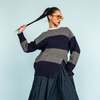 Heather Harlan Striped Crew Sweater - Grey Blue - Thumbnail 1