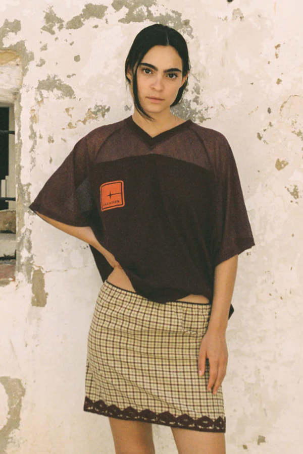 CIAO CIAO Mesh Raglan Crop Tee - Plum