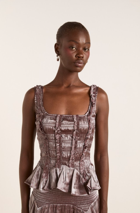 Damson Madder Elsa Shirred Cami - Black Taffeta | Garmentory