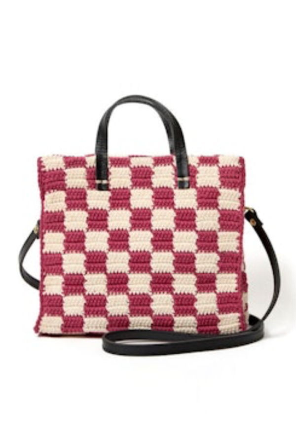 Clare V. Petit Summer Simple Tote - Mini Crochet Checker - Plummy/Cream