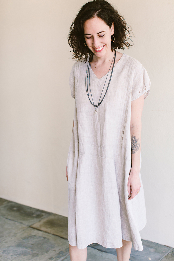 chinese dress ladies Cap Sleeve Linen Dress SAGUARO in Deep green