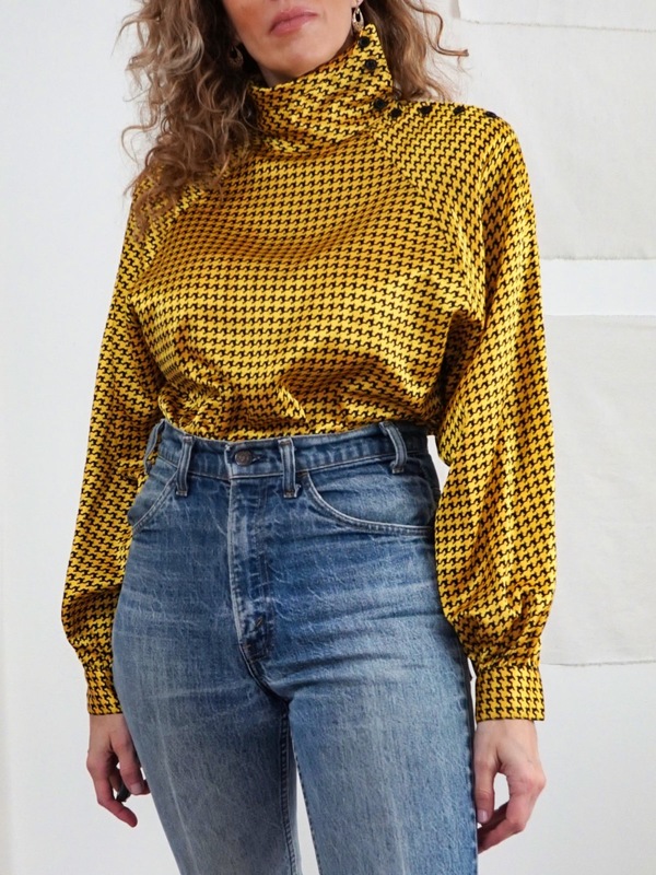Vintage 80's Blouse - Golden Houndstooth