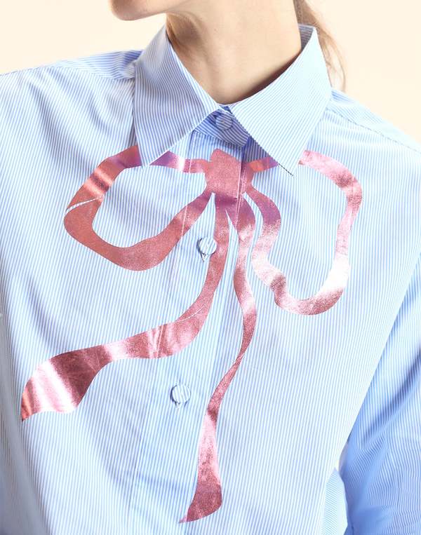 Cynthia Rowley Metallic Printed Bow Shirt - Blue