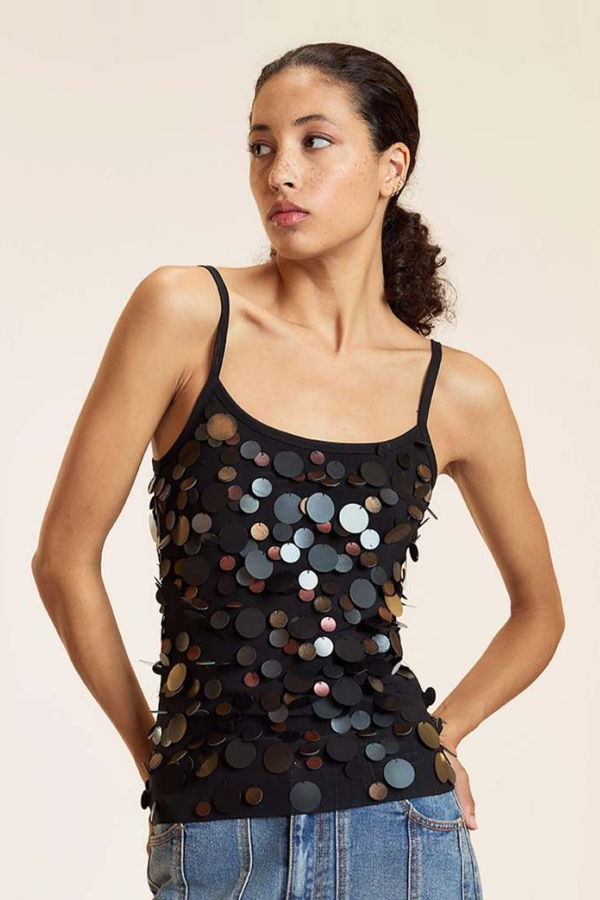 Cynthia Rowley Paola Paillette Cami - Black