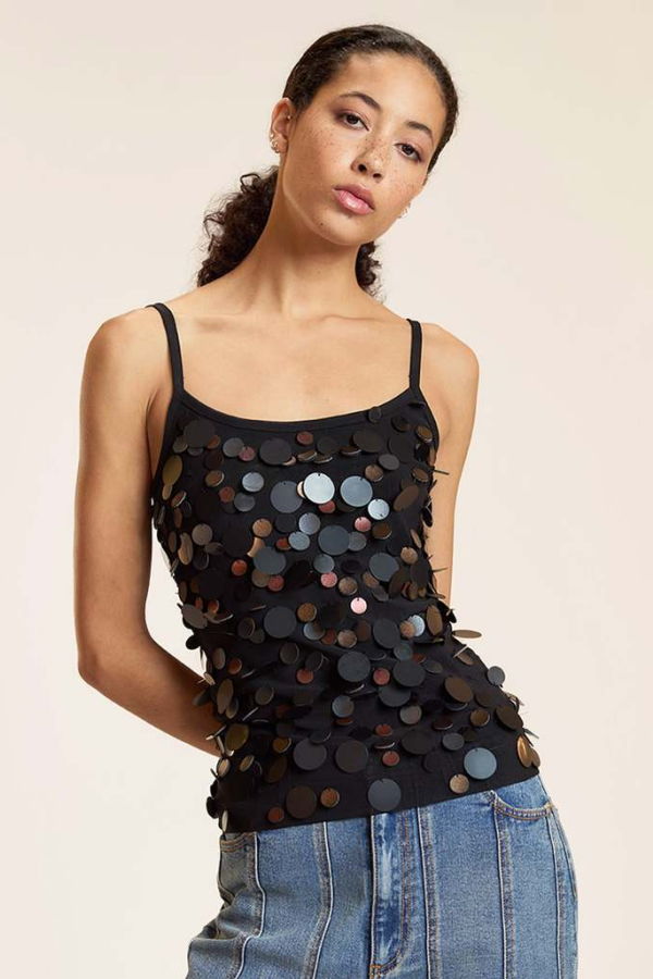 Cynthia Rowley Paola Paillette Cami - Black