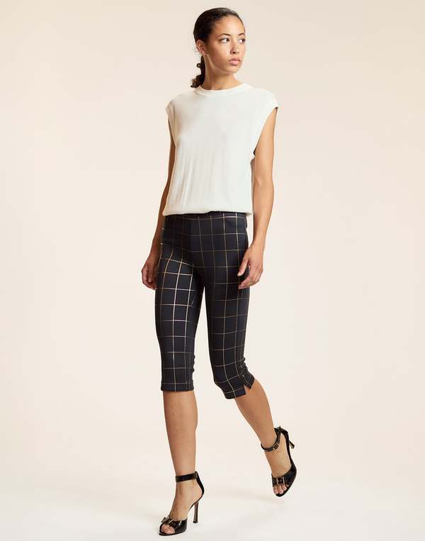Cynthia Rowley Gold Windowpane Bonded Capris - Gold Windowpane