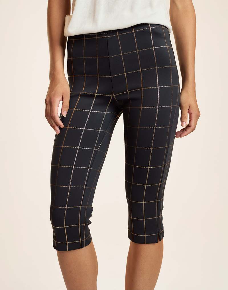 Cynthia Rowley Gold Windowpane Bonded Capris - Gold Windowpane