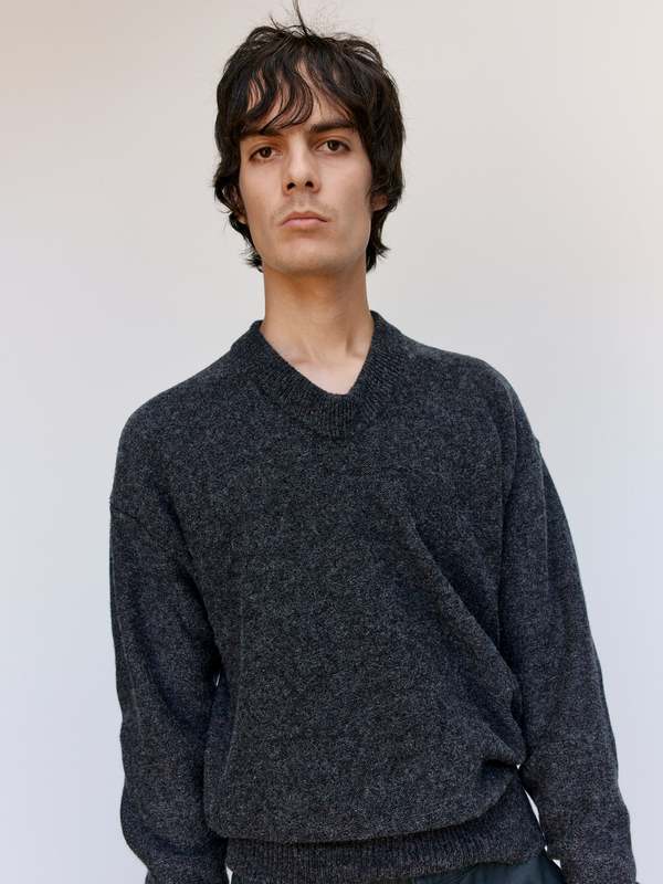 Lemaire Grape Melange Soft Shetland Boxy V Neck Sweater | Garmentory