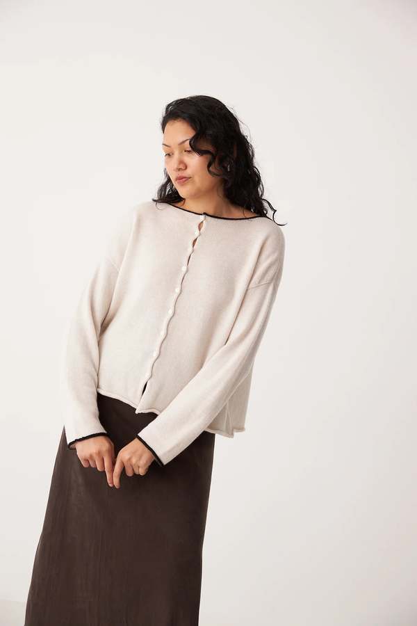 Francie Doll's Trimmed Cardigan - Ivory/Black