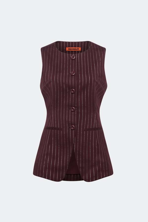Simon Miller Del Mar Vest In Bordeaux Metallic Pinstripe Vest - Bordeaux