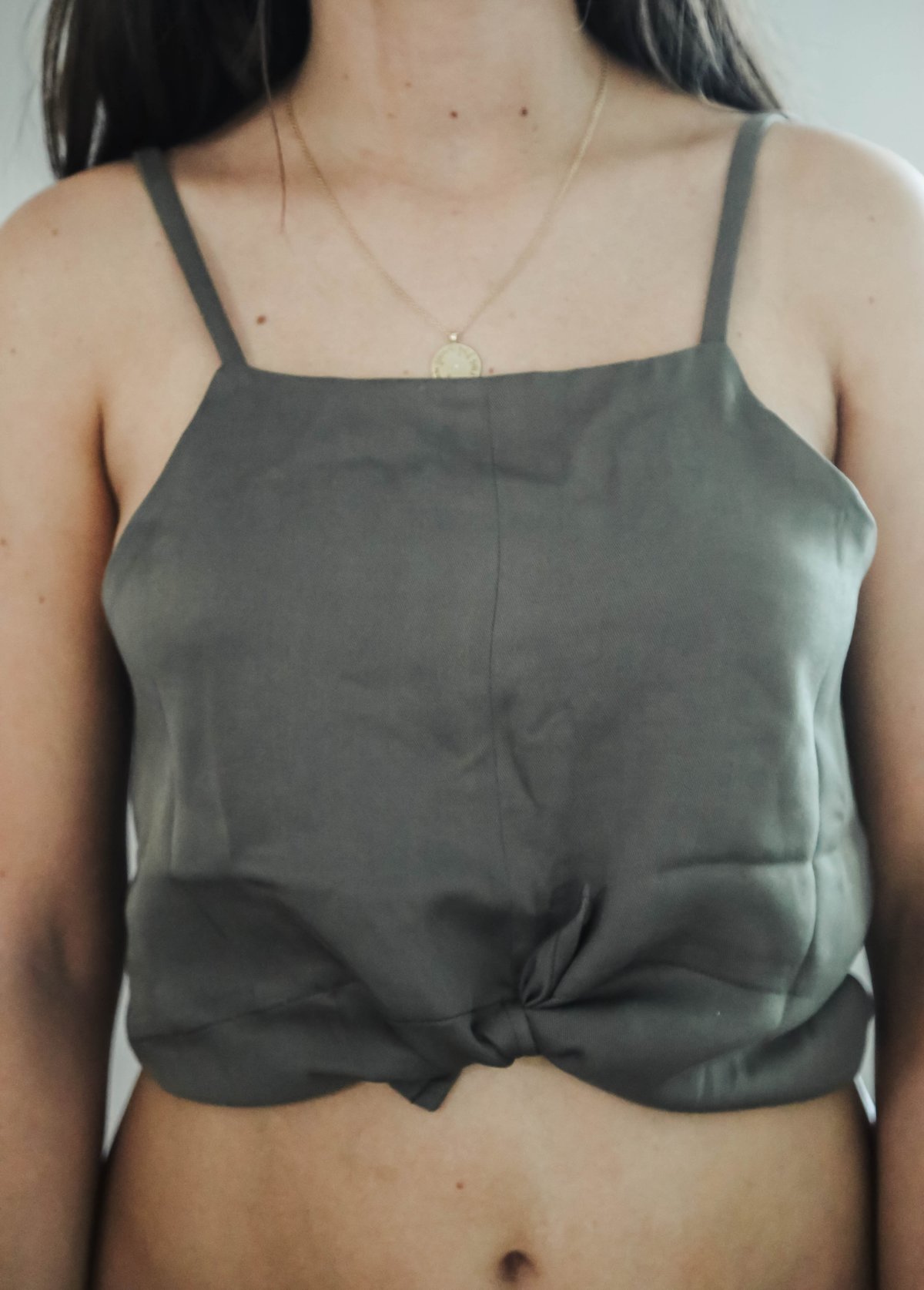 Hackwith Design House Split Hem Cropped Tank - Olive - Image 2 of 3
